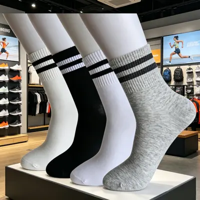 In Stock Student Socks Four Seasons Hot Style College Wind Anti-Pilling Seamless Toe Cotton Socks Two-Stripe Design Unisex Sports Socks