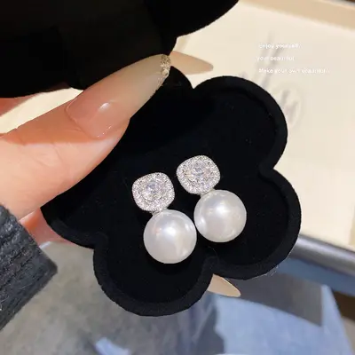 925er Silber Zirkon-Ohrstecker quadratisch elegantes Design - 11