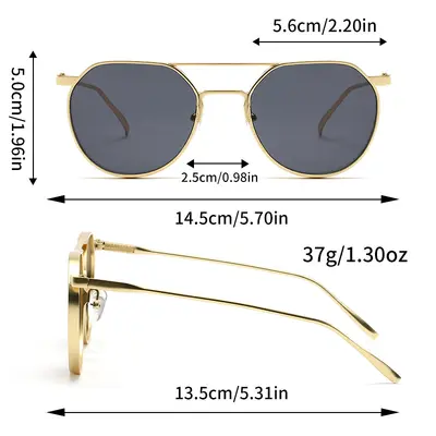Retro Oval Metal Frame Aviator Sunglasses, Double Bridge, UV Protection - 3