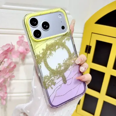 Apple 18 Pro Max çift katmanlı manyetik kılıf, altın dağ deseni