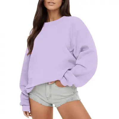 Women's Fleece-Lined Crew Neck Casual Sweatshirt, Loose Fit