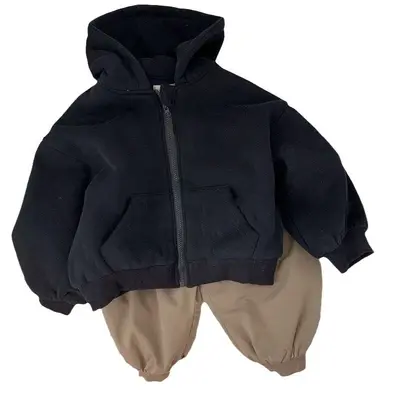 Kapuzen-Sweatshirt-Strickjacke für Jungen, einfarbig, locker, Frühling bis Winter