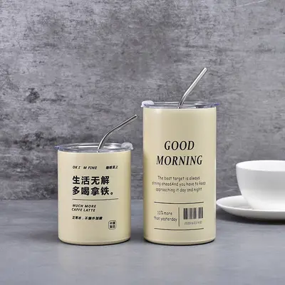 Cross-border American-style 304 stainless steel insulated tumbler ins coffee cup niche large capacity portable with straw minimalist dual-drinking - 12