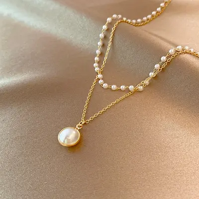 French designer double-layer pearl necklace