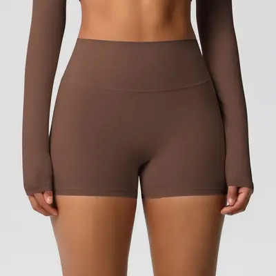 Solid Color Double-Sided Brushed High-Waist Butt-Lifting Women's Yoga Shorts, Running and - 7