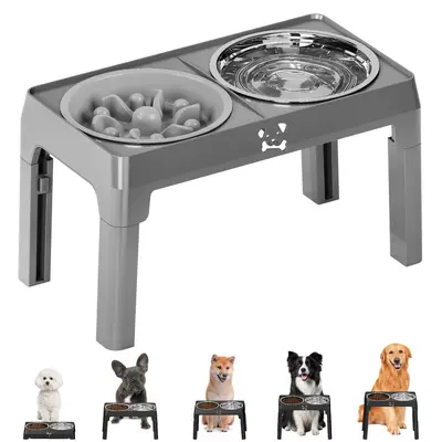 Height-Adjustable Stainless Steel Dog Bowl, Double Bowl, Foldable - 10