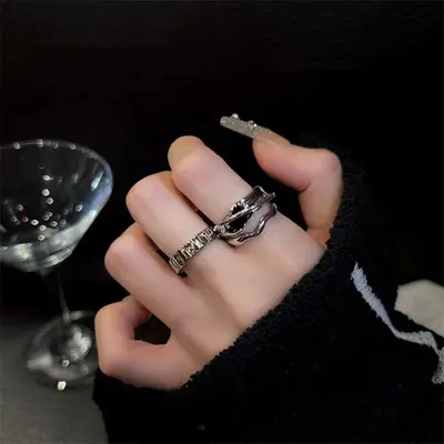 Geometrischer Schwarzkristall-Ring, offenes Design - 11