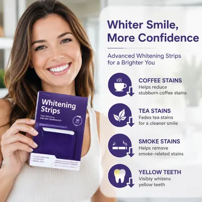 V34 Purple Daily Teeth Whitening Strips, Fresh Breath, Stain Removal - 5