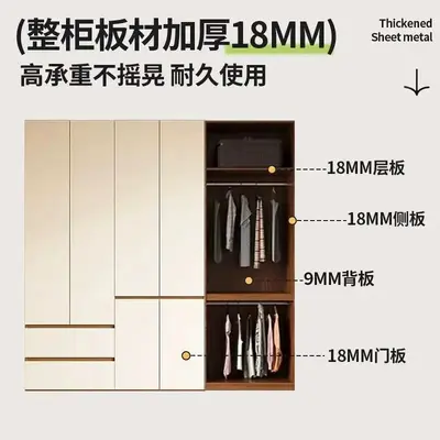 Thickened Solid Wood Bedroom Wardrobe, 60 cm Deep Floor-Standing Storage Cabinet - 4