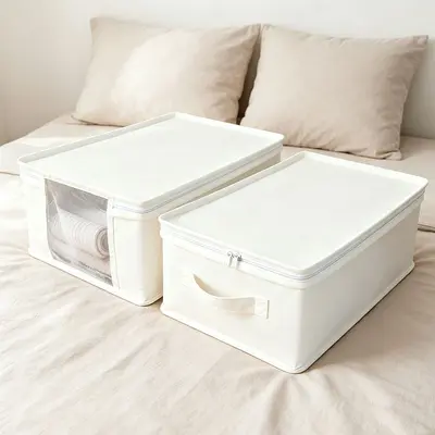 Cotton linen storage bags 4-piece set, foldable organizers
