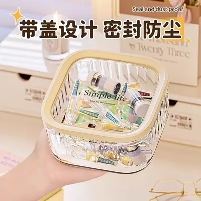 Desktop cosmetics storage box, transparent with lid - 4