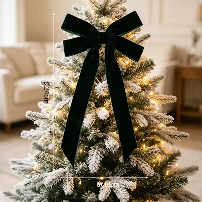 Christmas Tree Bow Ornament with Velvet Ribbon for Hanging Decor - 9