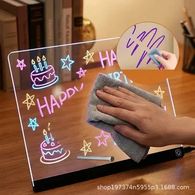 Akrilik Çocuk DIY Işıklı Yazı Tahtası, Karalama Panosu