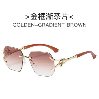 Frameless Square Sunglasses with Leopard Print Temples - 7