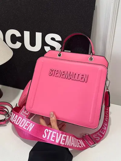 Small Square Handbag with Letter Print and Shoulder Strap - 5