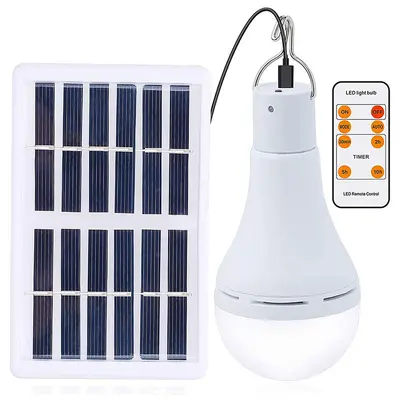 9W Solar Rechargeable LED Bulb with 3-Level Dimming and USB Charging