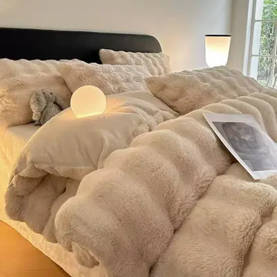 450g Rabbit Fur Plush Blanket, Thick Double-Layer, Winter - 13