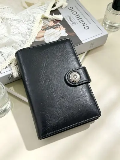 Erkek Kısa Cüzdan, PU Deri, Üç Katlı, Pasaportluklu, Büyük Kapasiteli - 6