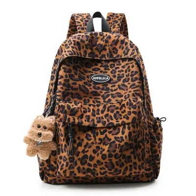 Leopard Print Large-Capacity Laptop Backpack, Korean Style School Bag - 13