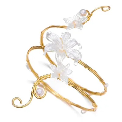 Flower-patterned open bracelet with geometric design for women