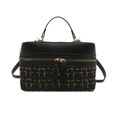 Mini Box Handbag with Wool Fabric and Chain Strap for Women - 9