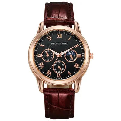 Men's three-dial quartz watch, steel band, business style
