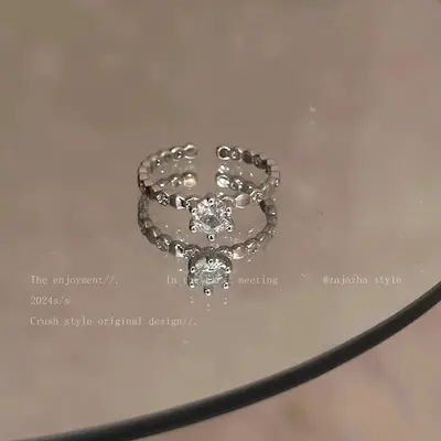 Zircon adjustable open ring, minimalist design - 6