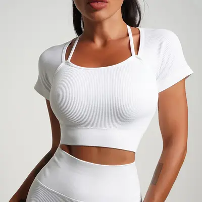 Dikişsiz Elastik Yoga Kıyafeti Seti, Tank Top ve Yoga Pantolonu, Kadın - 13