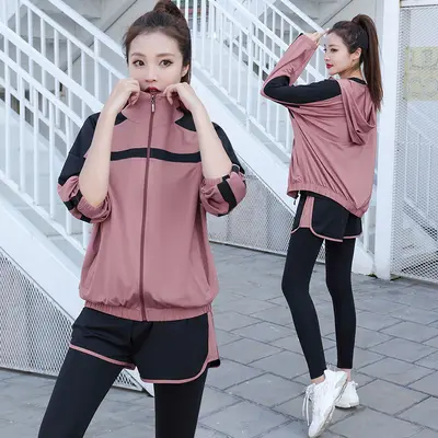 Kadın Fitness ve Yoga Koşu Kıyafeti Takımı, Çok Parçalı Set, Açık Hava Sporu
