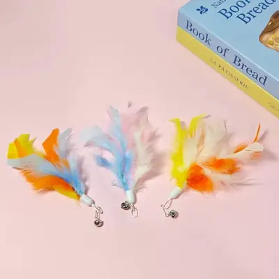 Cat Teaser Wand Toy with Replacement Feather Head and Bell - 13
