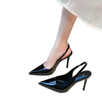 Black Patent Leather Pointed-Toe Women's High-Heel Sandals