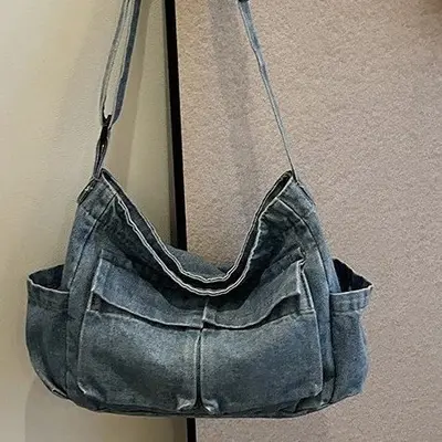 Women's Large Denim Retro Crossbody Bag - 3