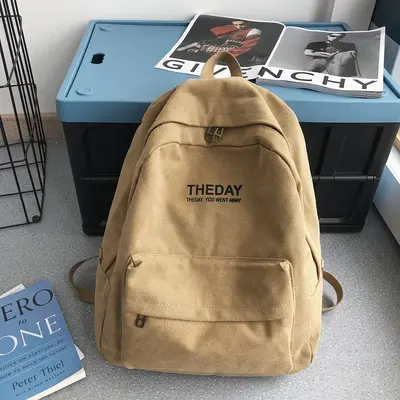 Men's Canvas Backpack, Solid Colour, Hong Kong Style, Large Capacity - 4