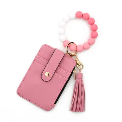 Folded Document and Card Holder Wallet, Solid Color Leather, Silicone Bracelet - 7