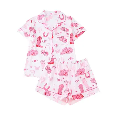 Cross-border export women's pajamas all year round denim print collar short sleeve shorts home wear women's pajamas