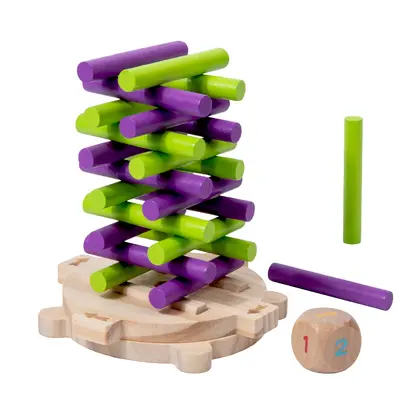 Wooden High Tower Stacking Blocks, Kindergarten Hand-Eye Coordination Educational Toy - 6