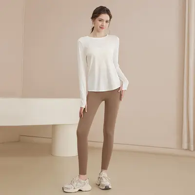 Women's Yoga Top, Long Sleeve, Open Back, Loose Fit - 13