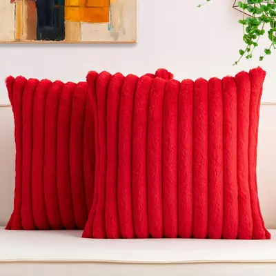 Soft Plush Throw Pillow Cover, Solid Color Faux Rabbit Fur, Sofa Cushion - 12