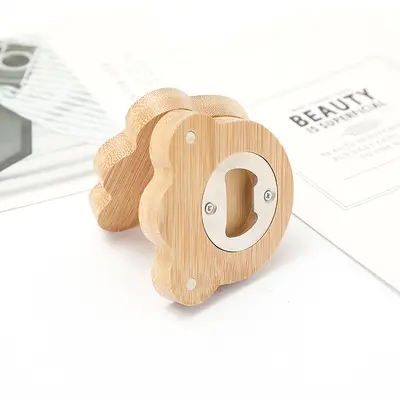 Runder Bambus-Flaschenöffner mit Magnet aus Edelstahl - 13