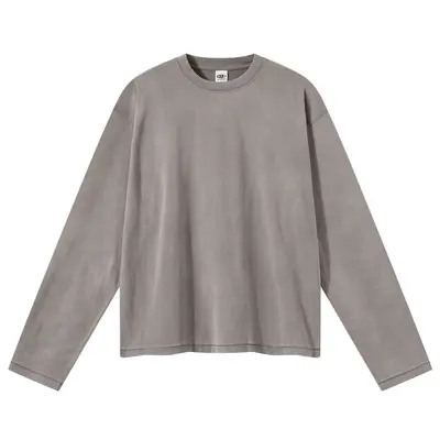 Herren-Langarm-T-Shirt, locker, Rundhals, 100 % Baumwolle, gewaschen - 10