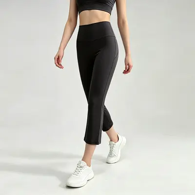 Nylon 66 Micro Flare Yoga Pants for Women, Petite High-Waist - 10