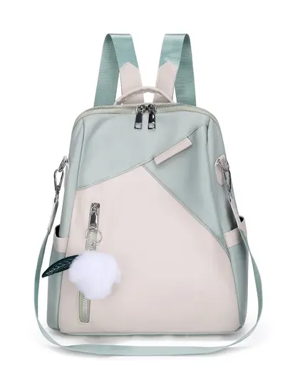 Multifunktionaler PU-Rucksack mit Pompon-Anhänger Damen - 8