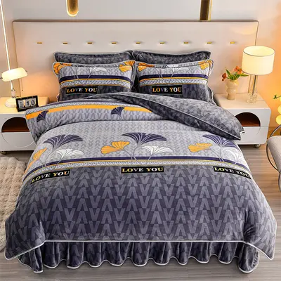 A-grade Thickened Milk Velvet Four-piece Bedding Set with Bed Skirt, Winter Heavyweight Single Bed Sheet, Double-sided Velvet Duvet Cover Three-piece Set A - 10