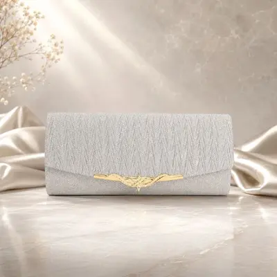 Women's Horizontal Rectangular Evening Bag with Crossbody Strap for Weddings - 2
