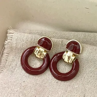 Kırmızı damla sırı inci küpe, vintage tasarım - 4