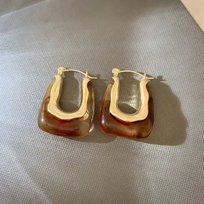 银针树脂虎眼石不对称耳环美拉德复古个性百搭耳钉轻奢高级感耳饰 - 11
