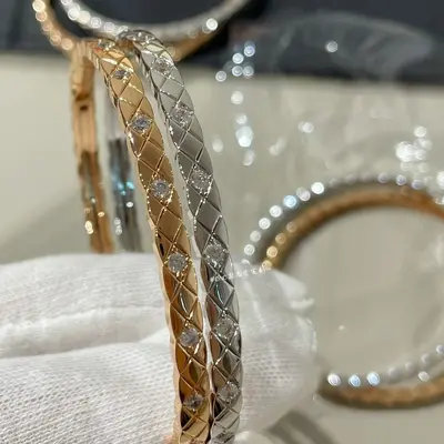 Coco diamond pattern bracelet, narrow and wide band options, rose gold
