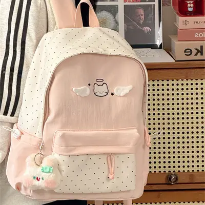 Girls' Schoolbag, Polka Dot Pattern, Lightweight, for Middle and Primary School - 2