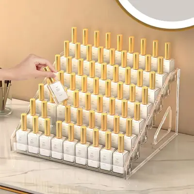 Multi-Layer Transparent Lipstick and Nail Polish Organizer Rack
