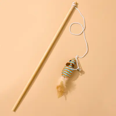 Burlap Mouse Wooden Stick Cat Teaser Wand, Interactive Handheld Cat Toy - 13